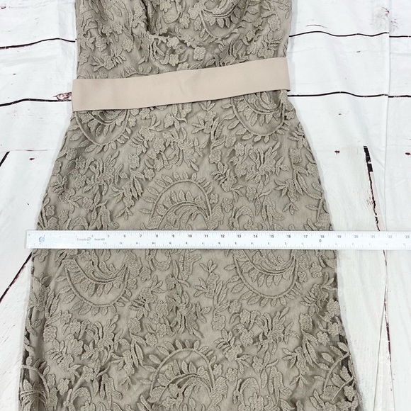 Tadashi Shoji Max Lace Dress Women’s Size 6 Off The Shoulder Taupe Belted. - Picture 12 of 13